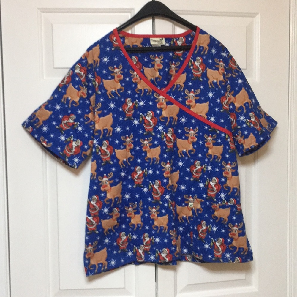 Santa and Rudolph scrub top